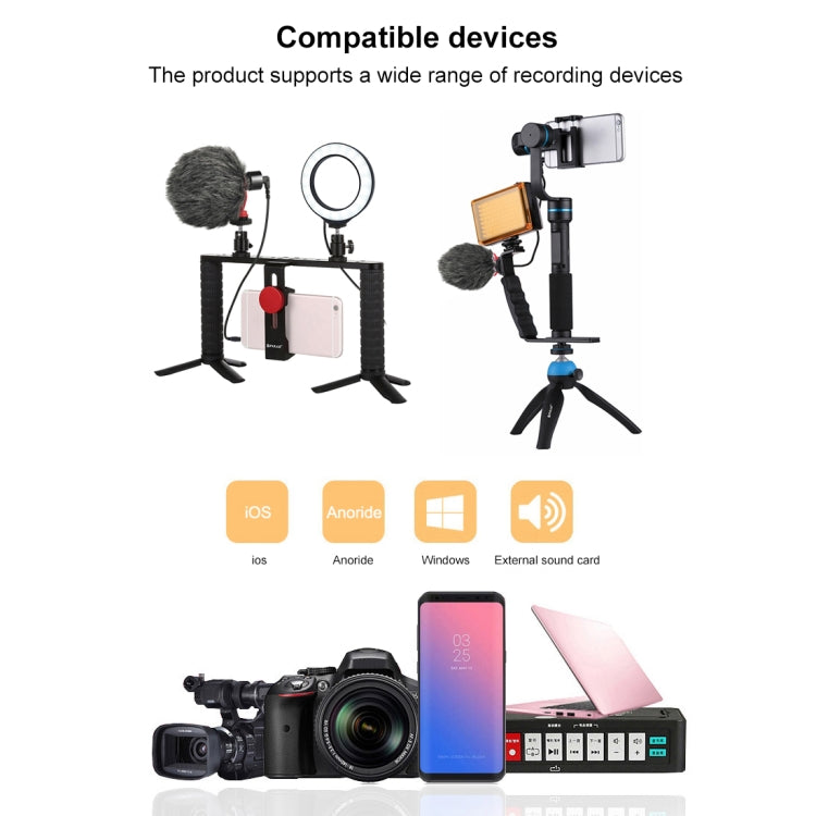 Micrófono de escopeta de vídeo condensador para entrevista profesional PULUZ con cable de audio de 3,5 mm para videocámara DSLR y DV, Shotgun Microphone