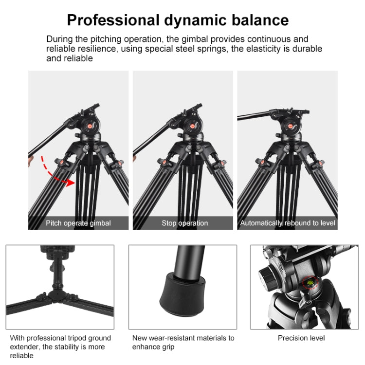 Trípode de aleación de aluminio para videocámara profesional PULUZ de alta resistencia con cabezal de arrastre fluido para cámara DSLR / SLR, altura ajustable: 80-160 cm, 80-160cm Tripod