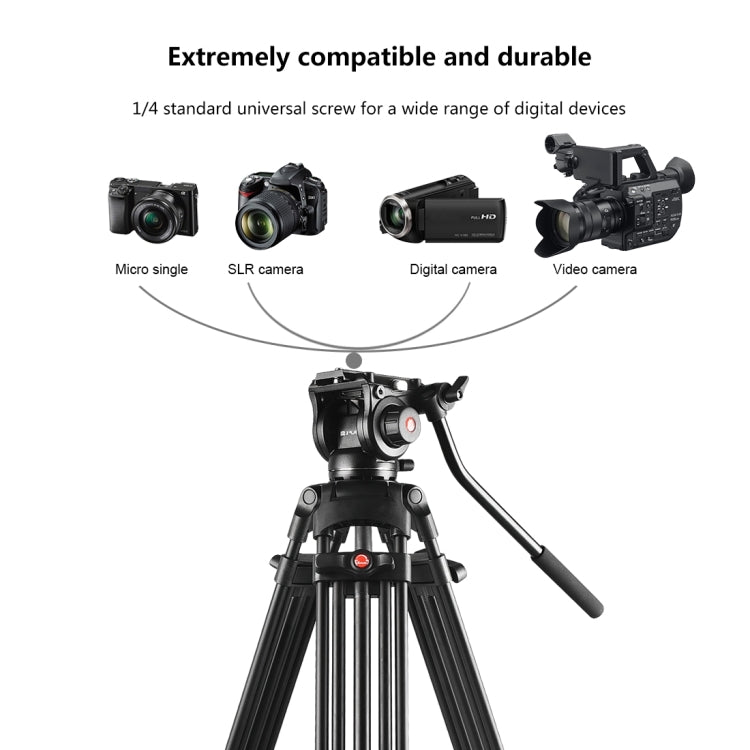 Trípode de aleación de aluminio para videocámara profesional PULUZ de alta resistencia con cabezal de arrastre fluido para cámara DSLR / SLR, altura ajustable: 80-160 cm, 80-160cm Tripod