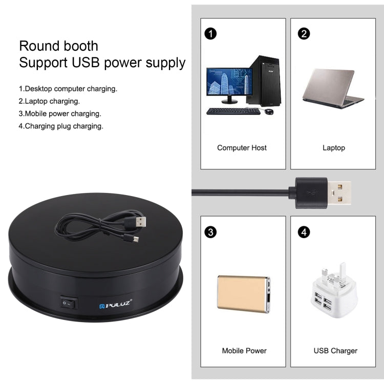 PULUZ-plato giratorio eléctrico USB de 15cm, soporte de exhibición, accesorios de grabación de vídeo, plato giratorio para fotografía, carga de 1-5kg, 15cm Load 1-5kg Black, 15cm Load 1-5kg White