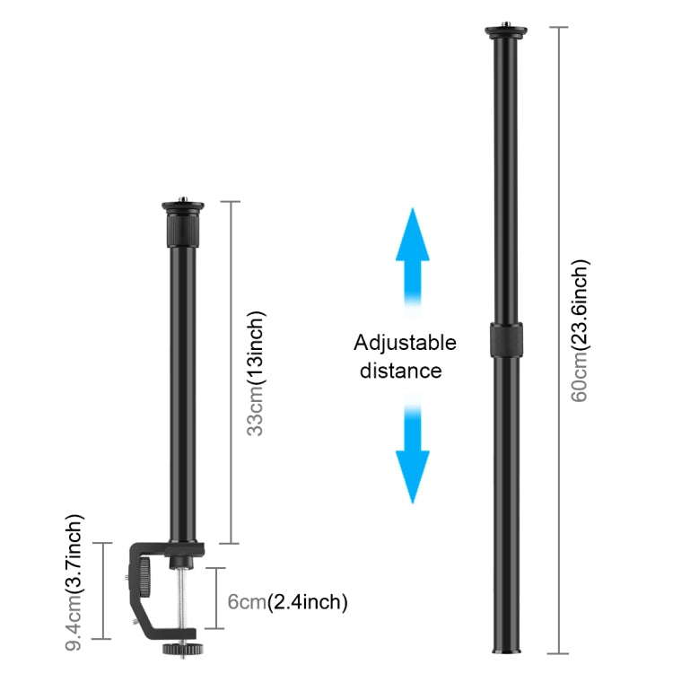 Kits de soporte para monopié de varilla de eje central de extensión de soporte de luz con montaje de abrazadera PULUZ C, longitud de la varilla: 33-60 cm, C Clamp Extension Rod