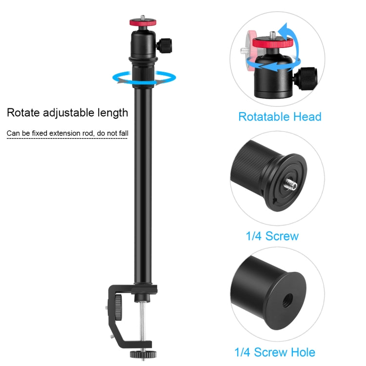 Kits de soporte monopié de varilla de eje central de extensión de soporte de luz con montaje de abrazadera PULUZ C con cabezal esférico, longitud de la varilla: 33-60 cm, C Clamp Extension Rod with Ball-Head
