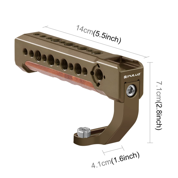 Mango superior de madera para cámara PULUZ con soporte de zapata fría para estabilizador de jaula de cámara sin espejo, For Mirrorless Camera Handle