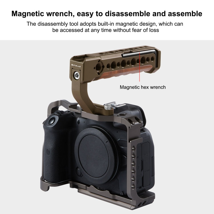 Mango superior de madera para cámara PULUZ con soporte de zapata fría para estabilizador de jaula de cámara sin espejo, For Mirrorless Camera Handle