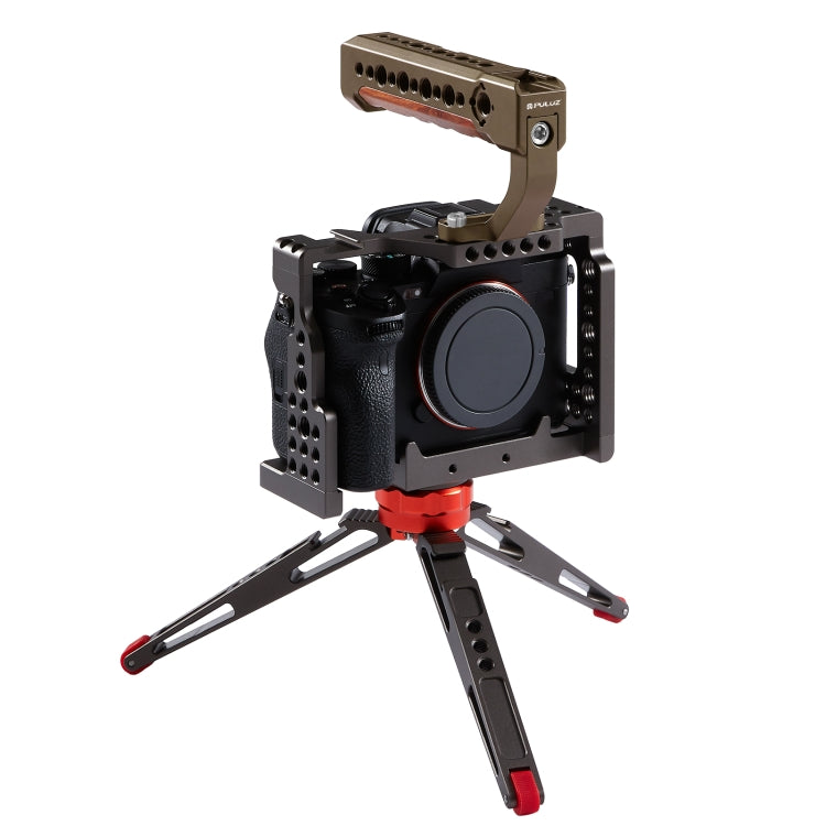 Mango superior de madera para cámara PULUZ con soporte de zapata fría para estabilizador de jaula de cámara sin espejo, For Mirrorless Camera Handle