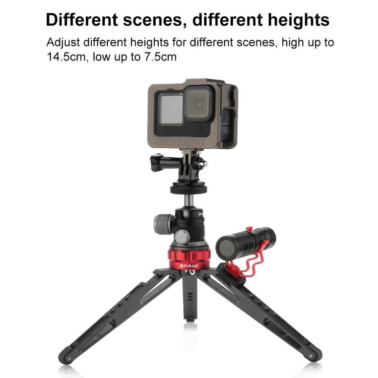 PULUZ Soporte para trípode de escritorio Vlogging Live con bases de zapata fría para cámaras DSLR y digitales, altura ajustable: 7,5-14,5 cm, Desktop Live Tripod
