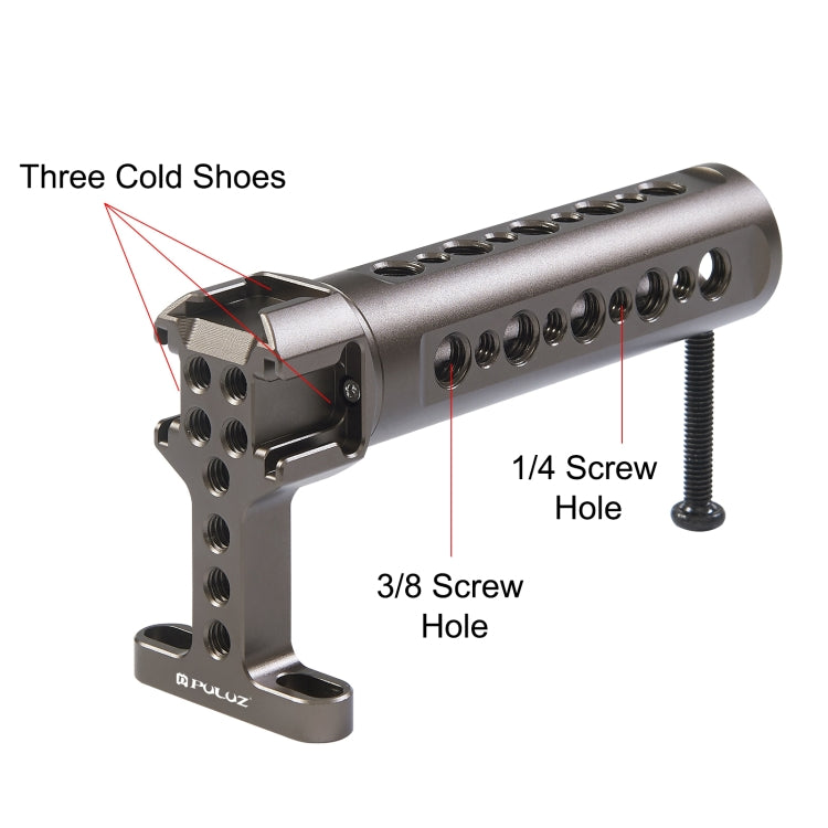 Mango superior del estabilizador de vídeo portátil PULUZ con soporte de 3 zapatas frías para jaula de cámara, For Camera Cage Top Handle