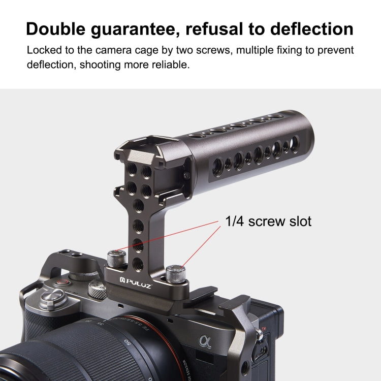 Mango superior del estabilizador de vídeo portátil PULUZ con soporte de 3 zapatas frías para jaula de cámara, For Camera Cage Top Handle