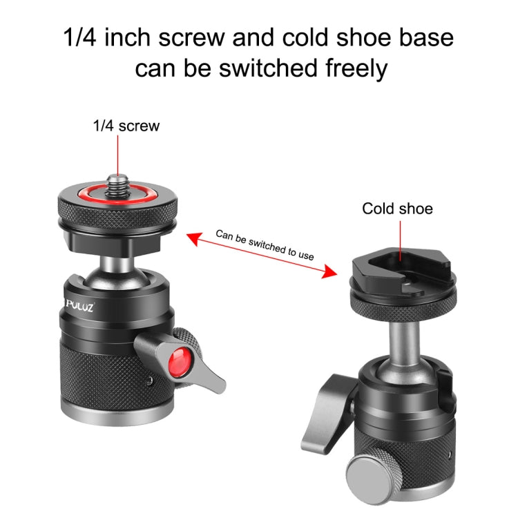 Soporte de trípode con cabeza esférica de aleación de aluminio PULUZ con base de zapata fría, Cold Shoe Ball Head