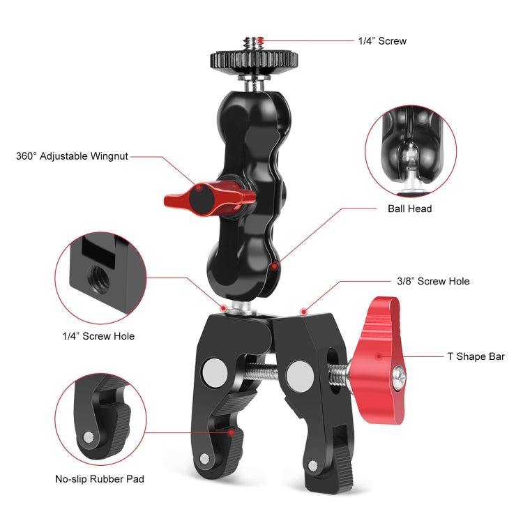 PULUZ-Abrazadera de montaje en bola para brazo mágico multifunción, pinzas para cangrejo, Clip, Ball Mount Clamp