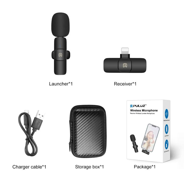 Micrófono inalámbrico de reverberación con reducción de ruido Lavalier PULUZ para dispositivo de 8 pines, compatible con carga de teléfono, 8 Pin Wireless Microphone