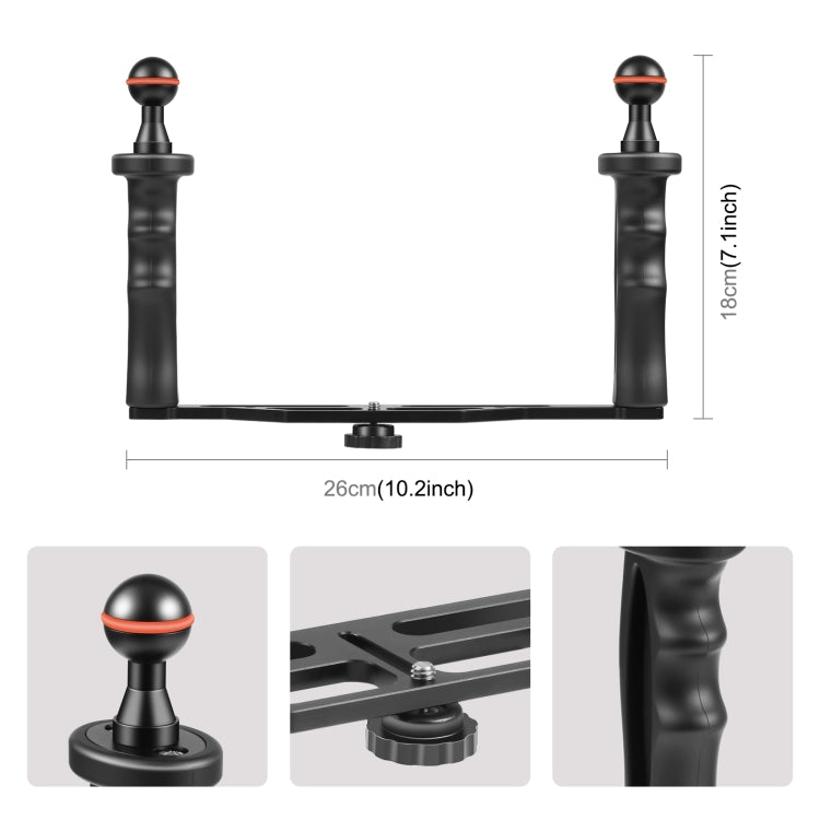 Estabilizador de bandeja de aleación de aluminio con dos asas PULUZ para carcasas de cámaras subacuáticas, B Type Alloy Tray Stabilizer(Black)