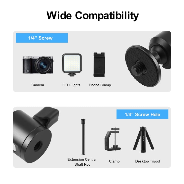 Adaptador de rótula de bola de trípode de metal con tornillo interno PULUZ de 1/4 de pulgada con bloqueo de perilla, 1/4 inch Inner Screw