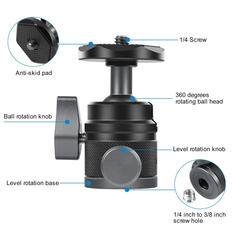 Adaptador de rótula de bola de trípode de aleación de aluminio panorámico PULUZ 360 con bloqueo de perilla, 360 Panorama