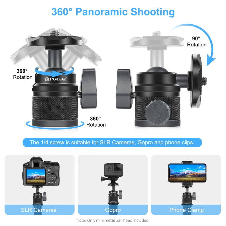 Adaptador de rótula de bola de trípode de aleación de aluminio panorámico PULUZ 360 con bloqueo de perilla, 360 Panorama