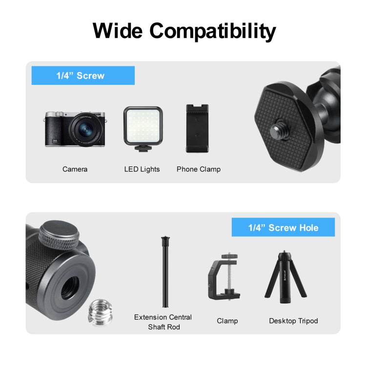 Adaptador de rótula de bola de trípode de aleación de aluminio panorámico PULUZ 360 con bloqueo de perilla, 360 Panorama