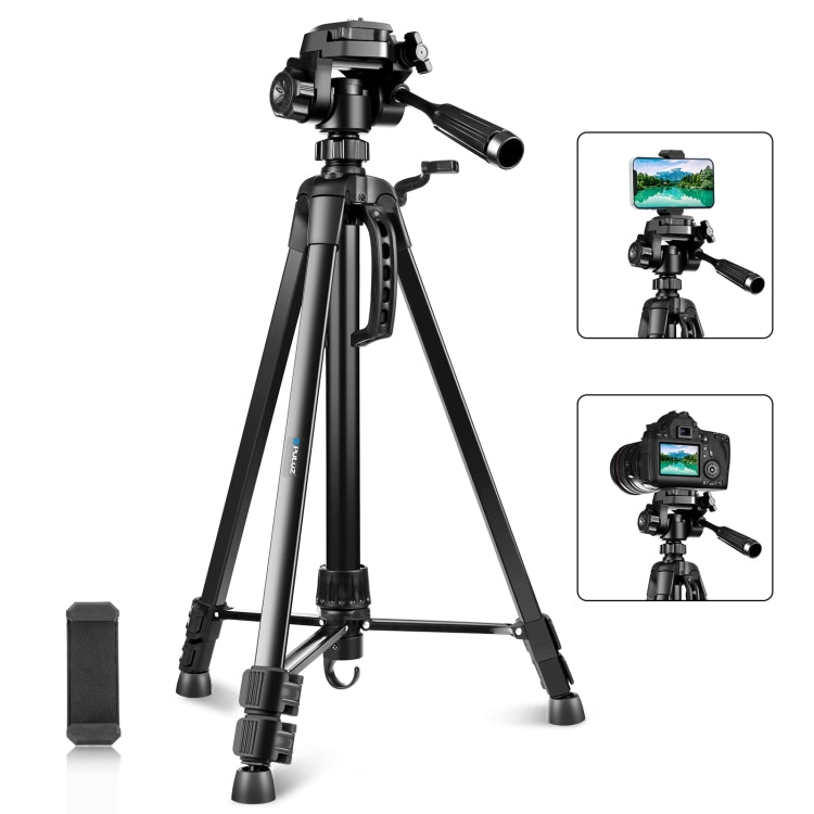 Soporte de trípode en vivo para selfies de aluminio PULUZ con cabezal tridimensional y abrazadera para teléfono, Adjustable Height: 55-139cm