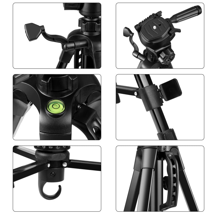 Soporte de trípode en vivo para selfies de aluminio PULUZ con cabezal tridimensional y abrazadera para teléfono, Adjustable Height: 55-139cm