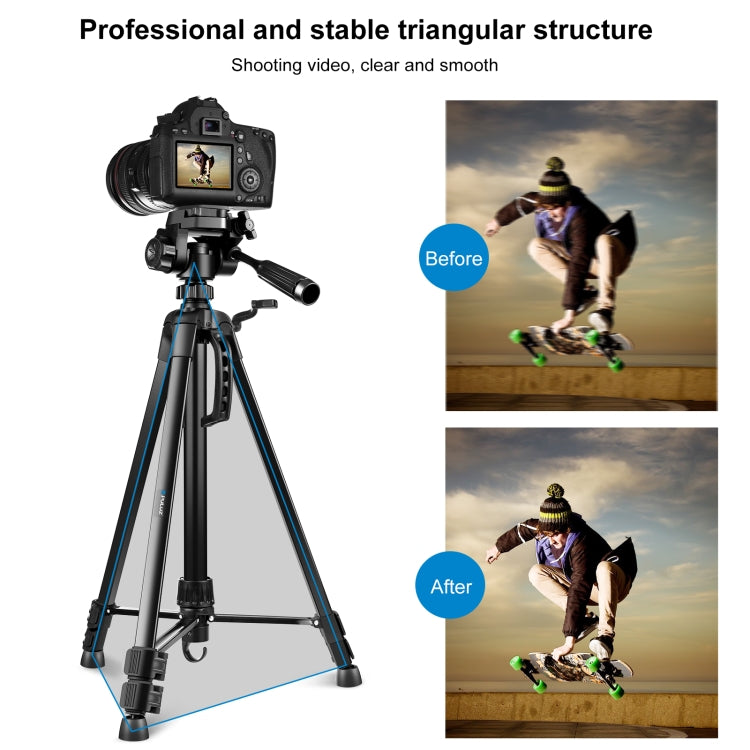 Soporte de trípode en vivo para selfies de aluminio PULUZ con cabezal tridimensional y abrazadera para teléfono, Adjustable Height: 55-139cm