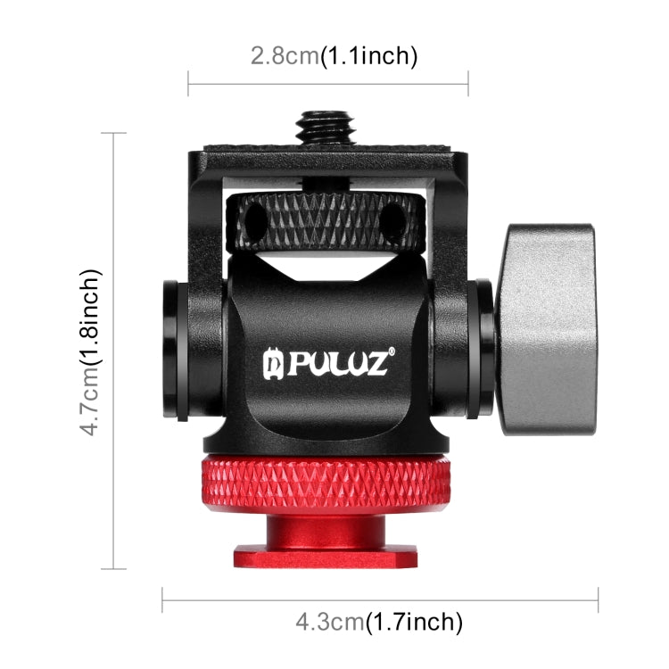 PULUZ Mini adaptador de montaje de zapata fría con rótula de bola de trípode oscilante de 180 grados, Mini 180 Degree Ball Head(Red), Mini 180 Degree Ball Head(Silver)