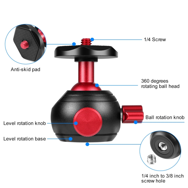 Adaptador de rótula de bola de trípode de metal panorámico de 360 grados PULUZ, 360 Panorama (Red)