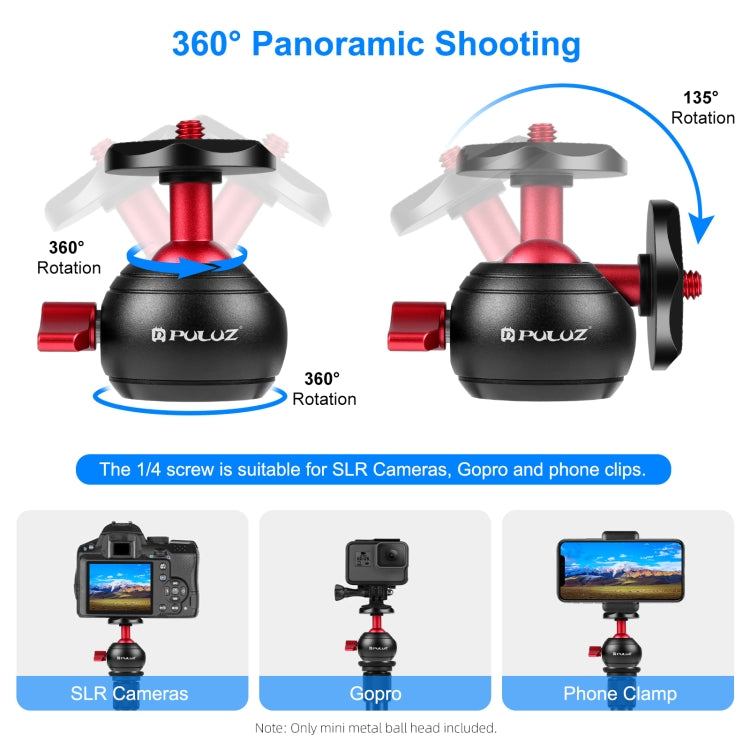 Adaptador de rótula de bola de trípode de metal panorámico de 360 grados PULUZ, 360 Panorama (Red)
