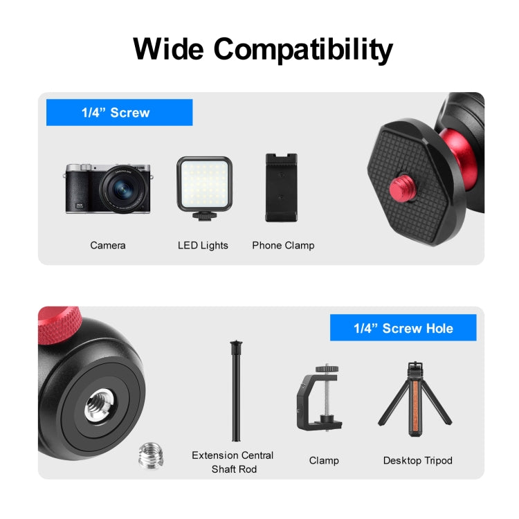 Adaptador de rótula de bola de trípode de metal panorámico de 360 grados PULUZ, 360 Panorama (Red)