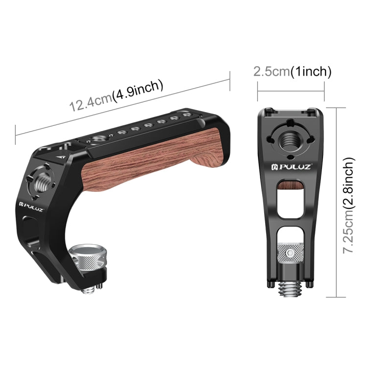 PULUZ Arri Metal Mango superior de madera con soporte de zapata fría para estabilizador de jaula de cámara sin espejo, Metal Wooden Top Handle