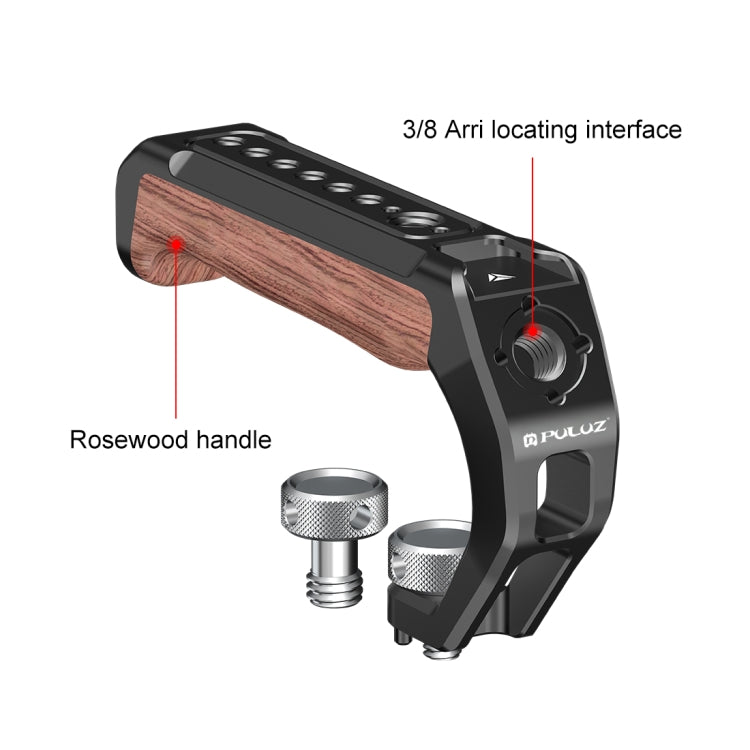 PULUZ Arri Metal Mango superior de madera con soporte de zapata fría para estabilizador de jaula de cámara sin espejo, Metal Wooden Top Handle