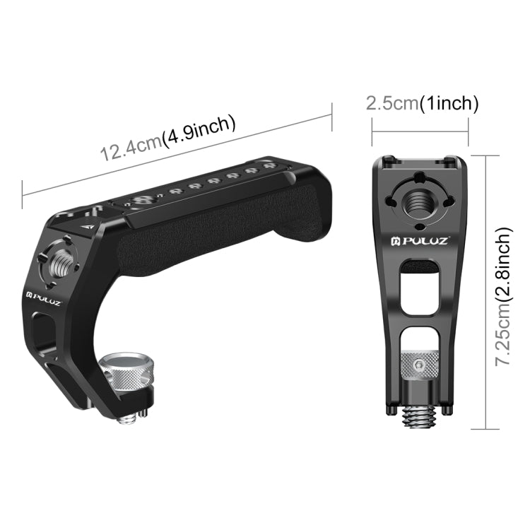 PULUZ Arri Mango superior de silicona metálica con soporte de zapata fría para estabilizador de jaula de cámara sin espejo, Metal Silicone Top Handle