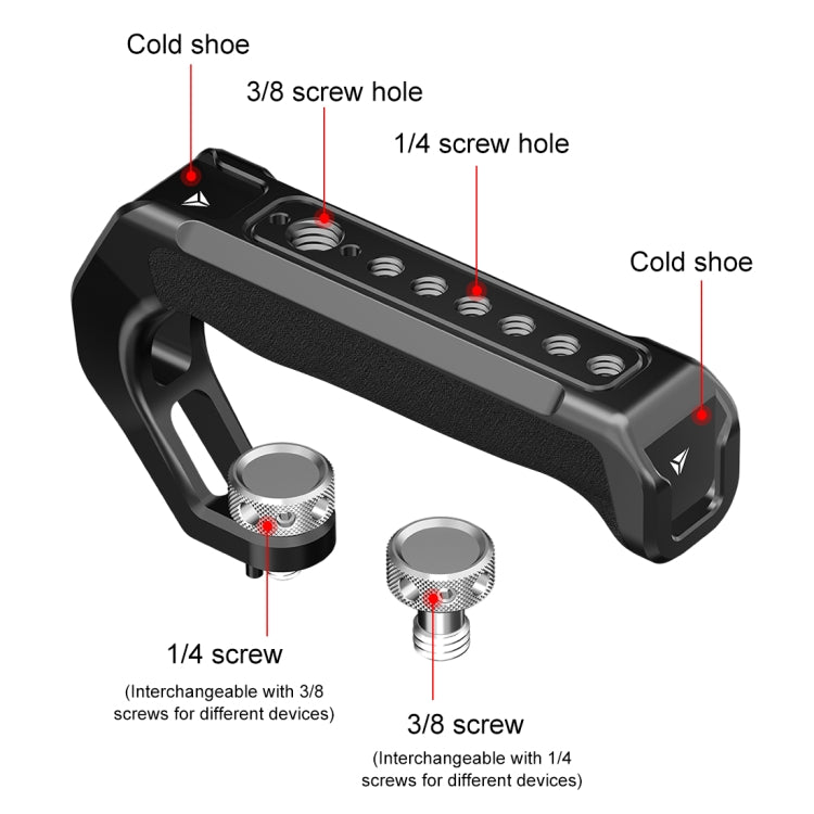 PULUZ Arri Mango superior de silicona metálica con soporte de zapata fría para estabilizador de jaula de cámara sin espejo, Metal Silicone Top Handle