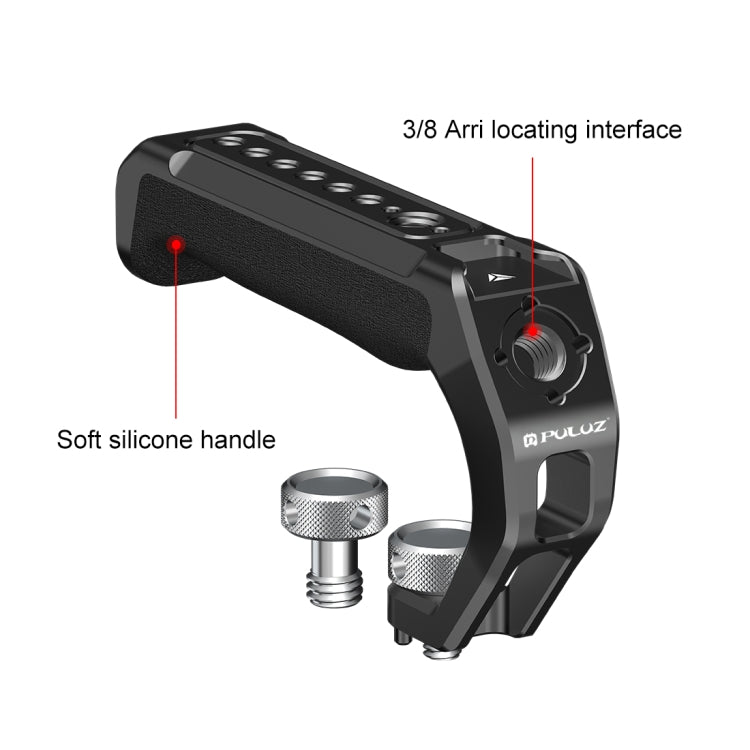 PULUZ Arri Mango superior de silicona metálica con soporte de zapata fría para estabilizador de jaula de cámara sin espejo, Metal Silicone Top Handle