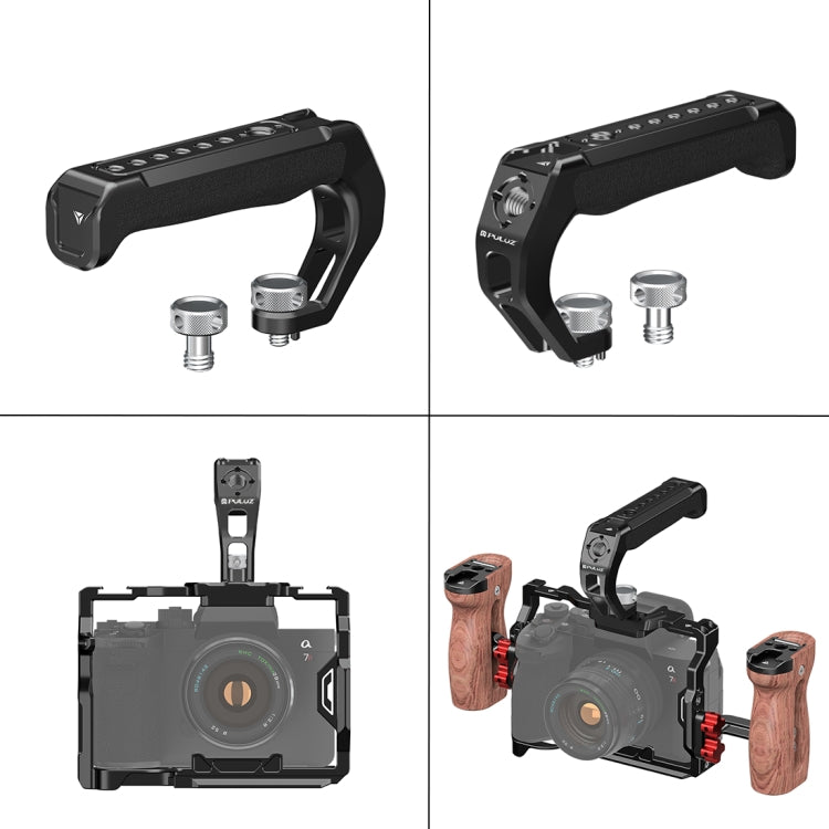 PULUZ Arri Mango superior de silicona metálica con soporte de zapata fría para estabilizador de jaula de cámara sin espejo, Metal Silicone Top Handle