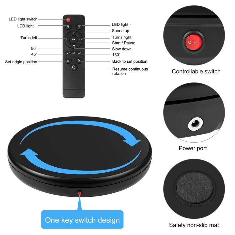 PULUZ Soporte de exhibición giratorio con control remoto de velocidad de ajuste de 45 cm, negro, carga 100 kg, 45cm Load 100kg Black AU Plug, 45cm Load 100kg Black EU Plug, 45cm Load 100kg Black UK Plug, 45cm Load 100kg Black US Plug