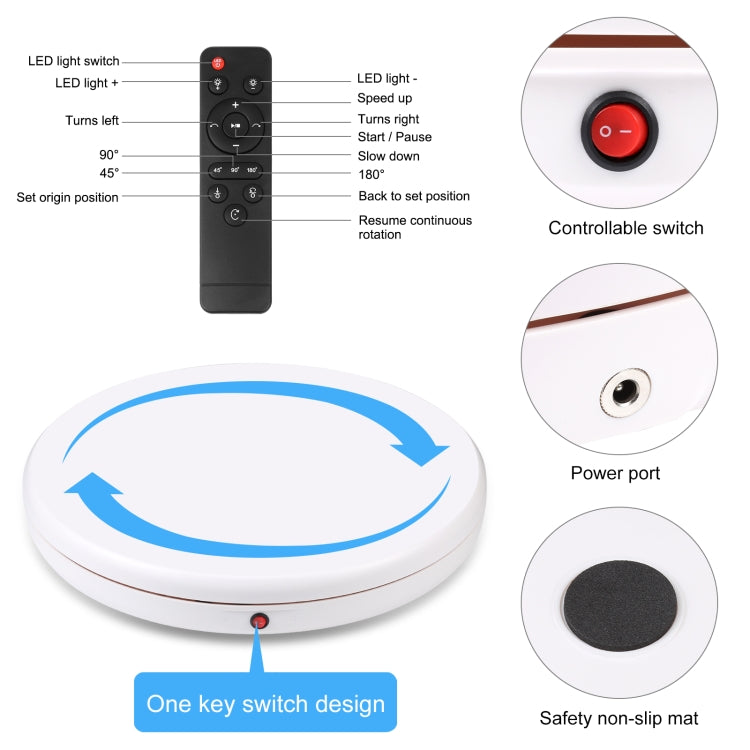 PULUZ Soporte de exhibición giratorio con control remoto de velocidad de ajuste de 45 cm, blanco, carga 100 kg, 45cm Load 100kg White AU Plug, 45cm Load 100kg White EU Plug, 45cm Load 100kg White UK Plug, 45cm Load 100kg White US Plug