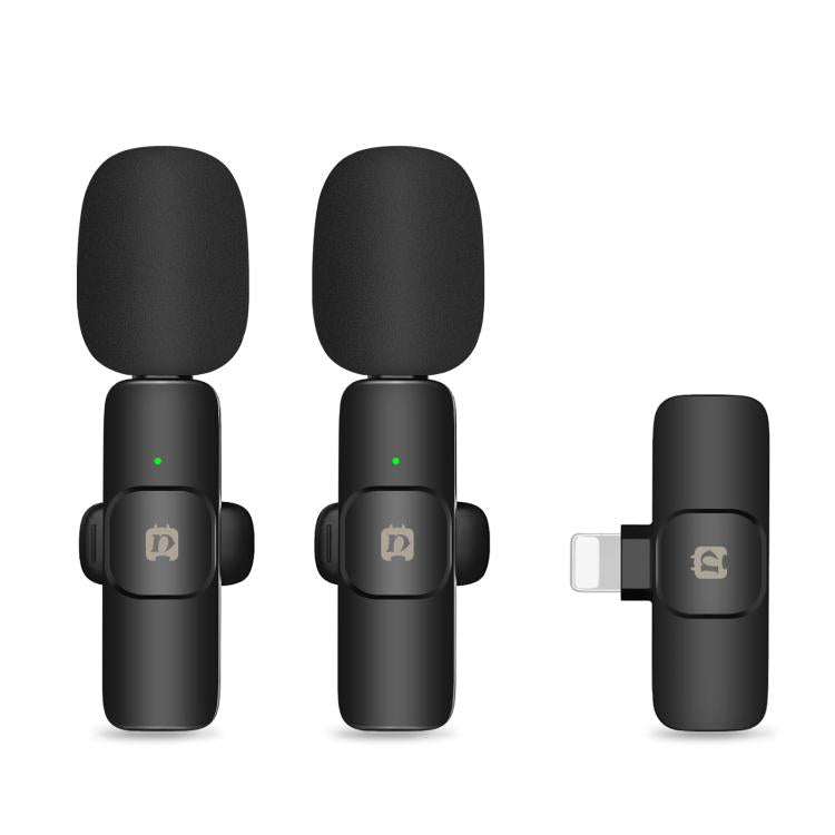 Micrófonos inalámbricos de reverberación con reducción de ruido Lavalier PULUZ para iPhone/iPad, micrófonos duales receptores de 8 pines, 8-Pin Receiver and Dual Microphones