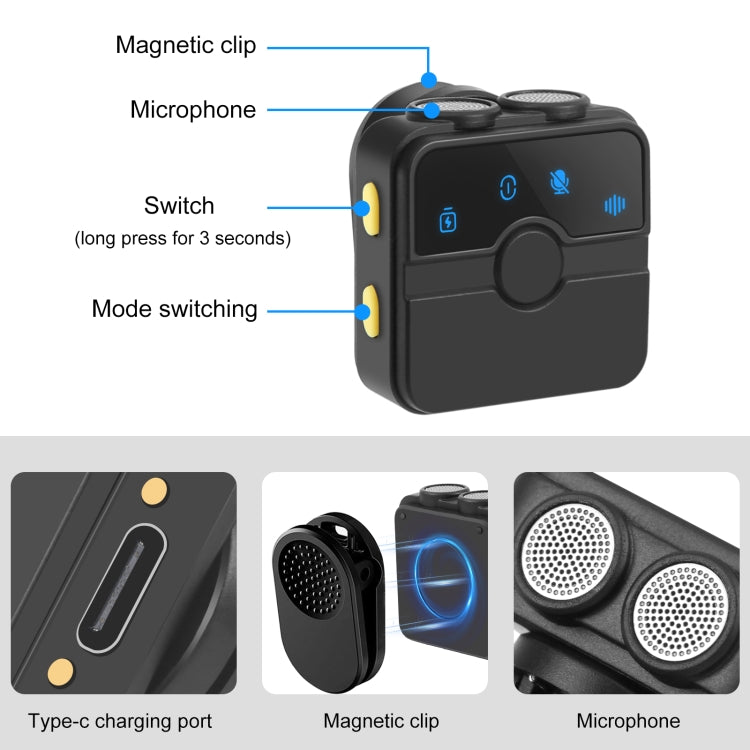 Micrófono inalámbrico de solapa magnético PULUZ con estuche de carga, receptor RX de 8 pines y 2 micrófonos TX, 8 Pin 2 TX + 1 RX, with Charging Case Box