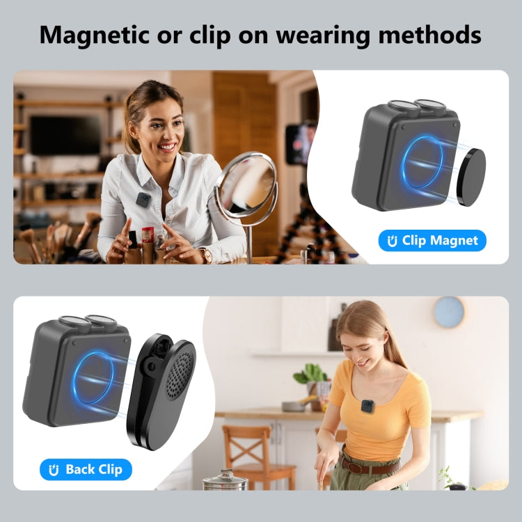 Micrófono inalámbrico de solapa magnético PULUZ con estuche de carga, receptor RX de 8 pines y 2 micrófonos TX, 8 Pin 2 TX + 1 RX, with Charging Case Box