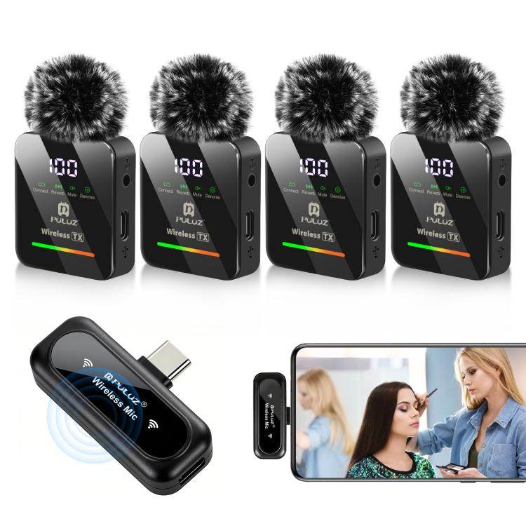 Micrófono de solapa inalámbrico PULUZ 4 TX + 1 RX, Type-C 4 TX + 1 RX