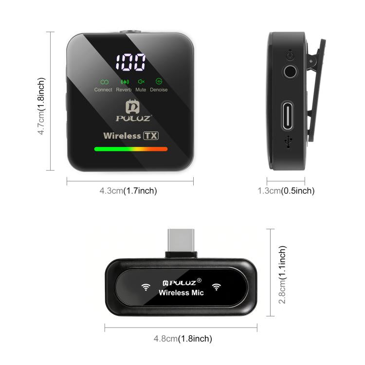 Micrófono de solapa inalámbrico PULUZ 4 TX + 1 RX, Type-C 4 TX + 1 RX