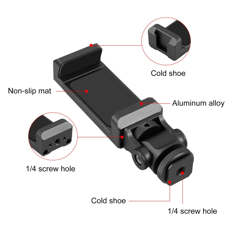 Soporte de abrazadera para teléfono con cabeza de trípode PULUZ, zapatos fríos, aleación de aluminio