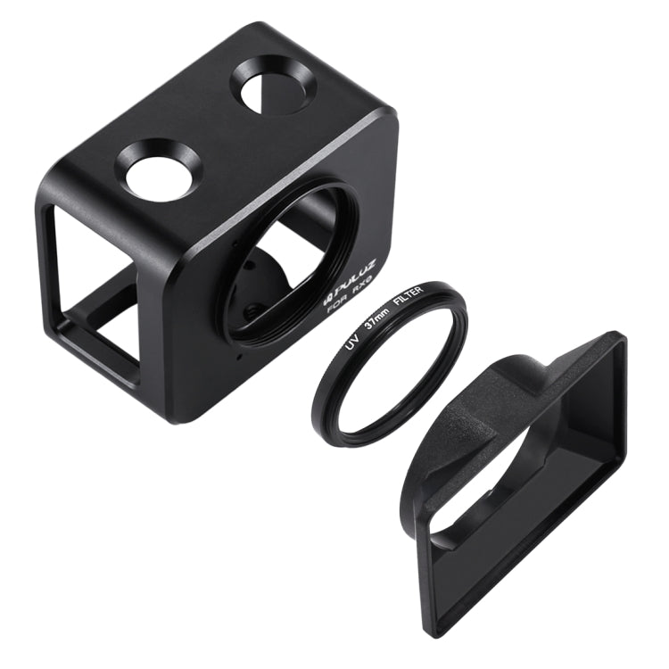 PULUZ para Sony RX0 Jaula protectora de aleación de aluminio + Lente de filtro UV de 37 mm + Parasol de lente con tornillos y destornilladores, Cage Black, Cage Gold, Cage Blue, Cage Red, Cage Silver, Cage Black(US)