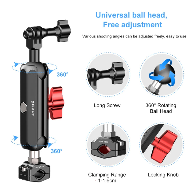 Soporte de varilla de brazo mágico con abrazadera pequeña para retrovisor de motocicleta PULUZ, Small Clamp