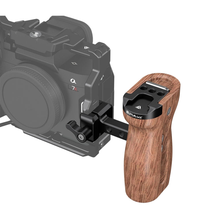 Mango de madera lateral de liberación rápida deslizante Universal PULUZ con soporte de zapata fría para estabilizador de jaula de cámara, Quick Release Side Wooden Handle