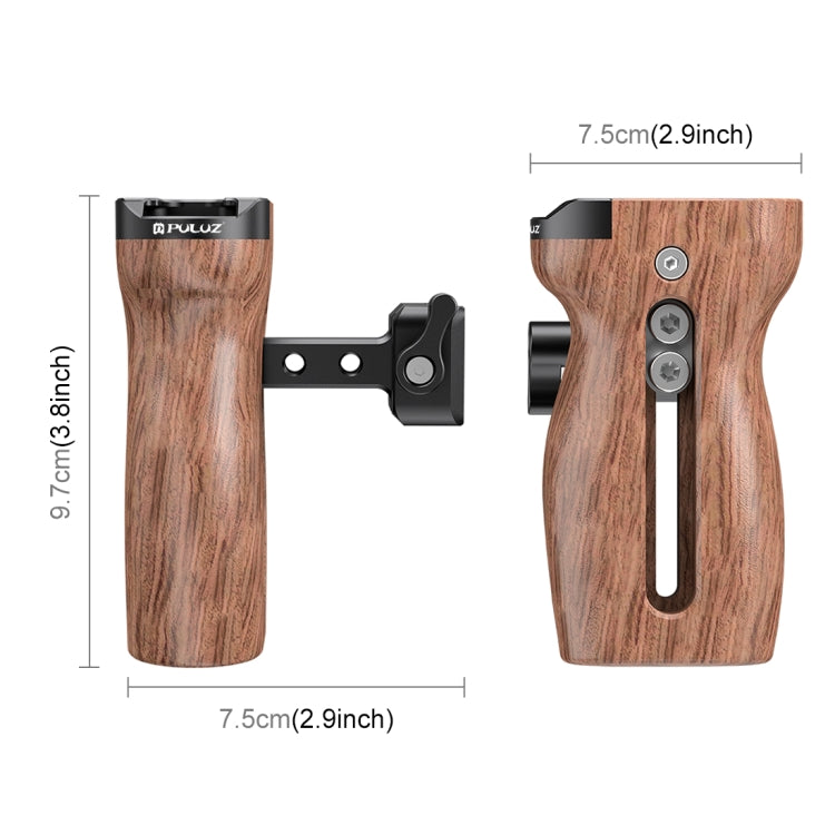 Mango de madera lateral de liberación rápida deslizante Universal PULUZ con soporte de zapata fría para estabilizador de jaula de cámara, Quick Release Side Wooden Handle