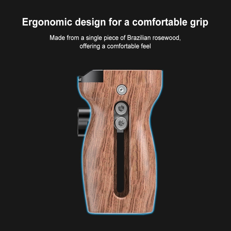 Mango de madera lateral de liberación rápida deslizante Universal PULUZ con soporte de zapata fría para estabilizador de jaula de cámara, Quick Release Side Wooden Handle