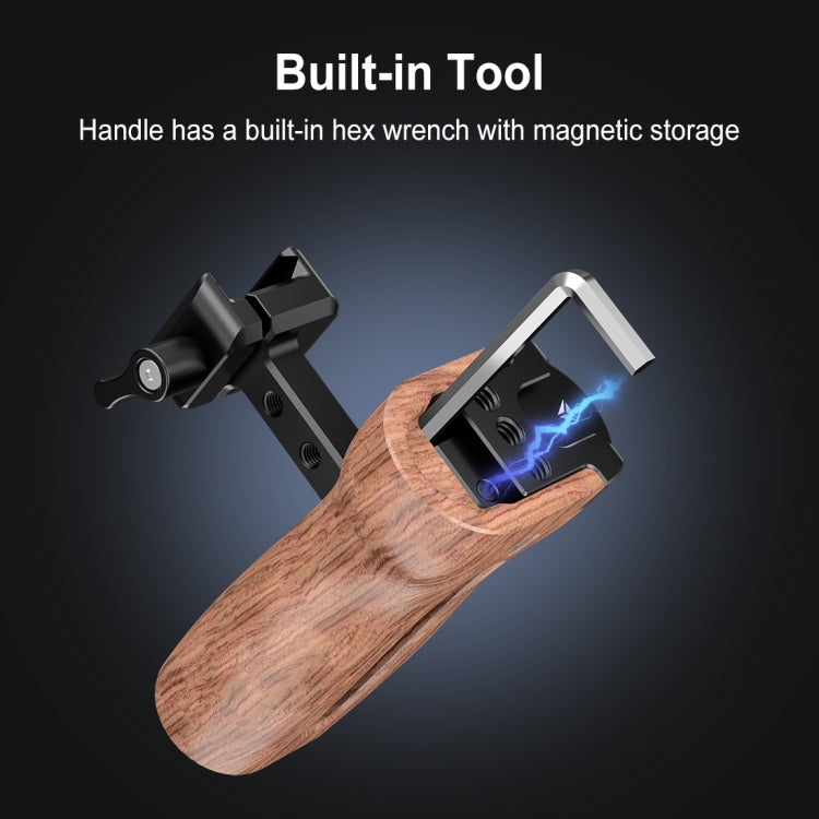 Mango de madera lateral de liberación rápida deslizante Universal PULUZ con soporte de zapata fría para estabilizador de jaula de cámara, Quick Release Side Wooden Handle