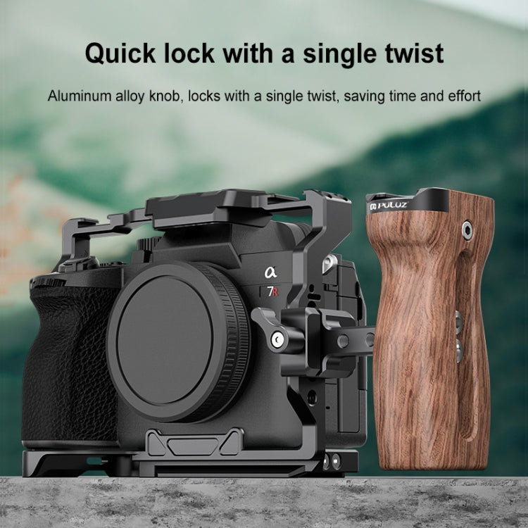 Mango de madera lateral de liberación rápida deslizante Universal PULUZ con soporte de zapata fría para estabilizador de jaula de cámara, Quick Release Side Wooden Handle