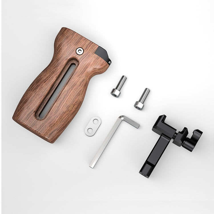 Mango de madera lateral de liberación rápida deslizante Universal PULUZ con soporte de zapata fría para estabilizador de jaula de cámara, Quick Release Side Wooden Handle