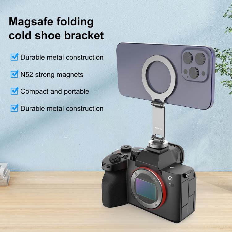 Soporte plegable magnético MagSafe para teléfono móvil con zapata fría para cámara, Cold Shoe Mount